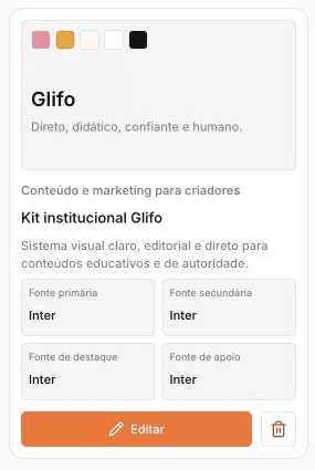 Glifo brand kit with colors, fonts and brand voice