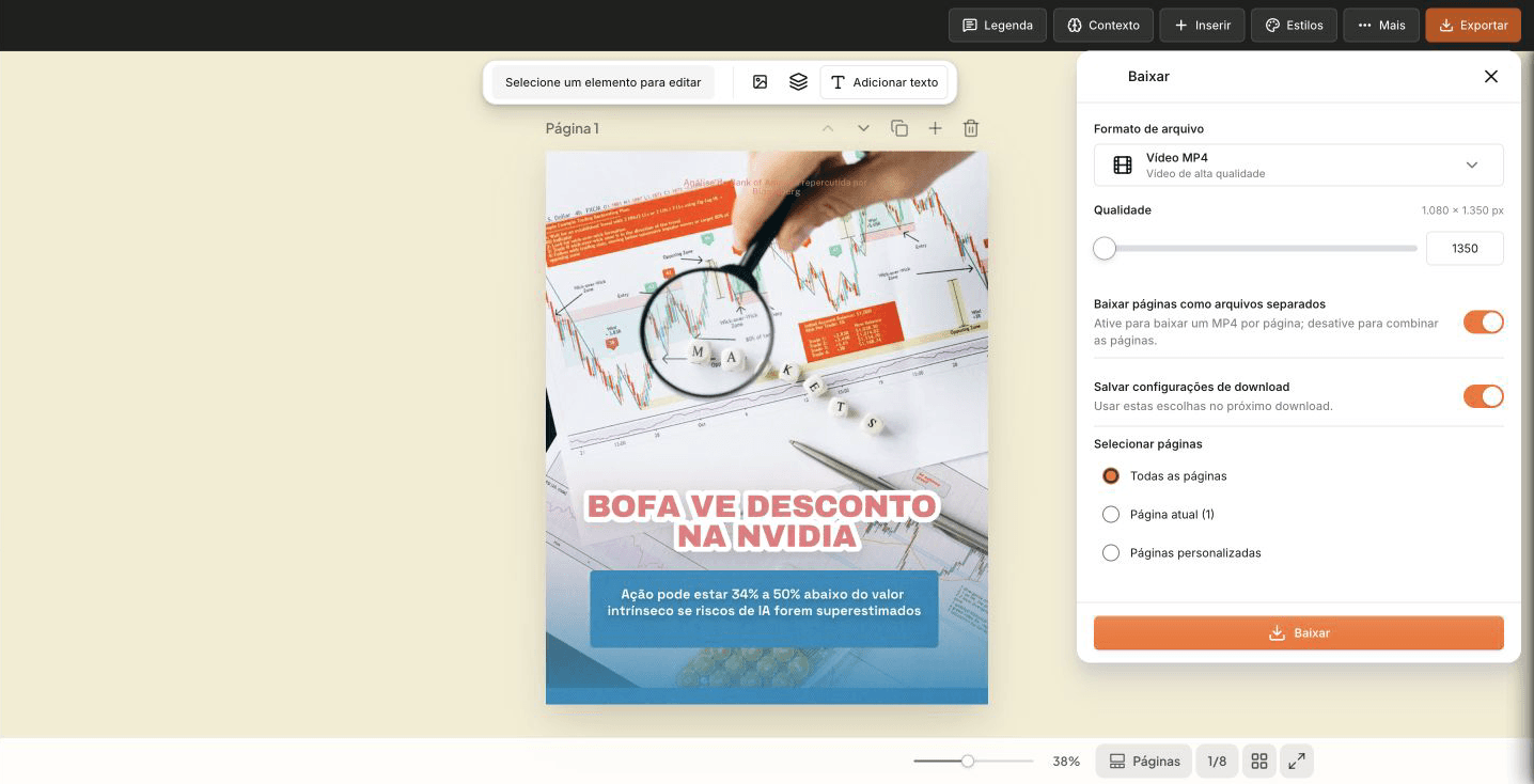 Glifo editor ready to export content